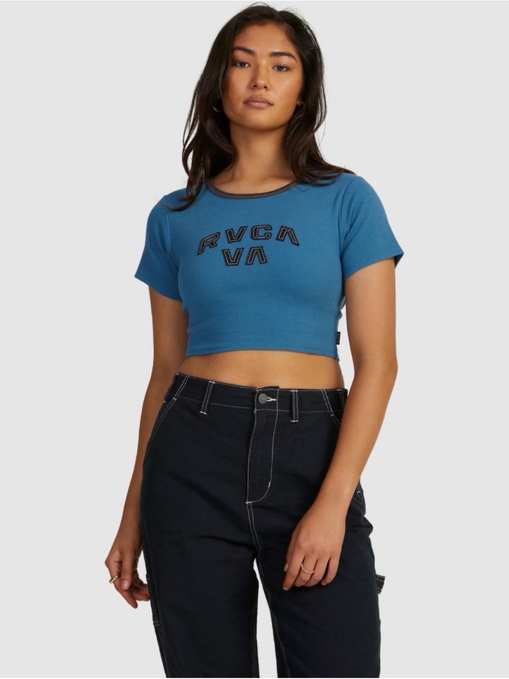 NWT RVCA‎ Large Blue Strange Times Womens Half Baby Tee
